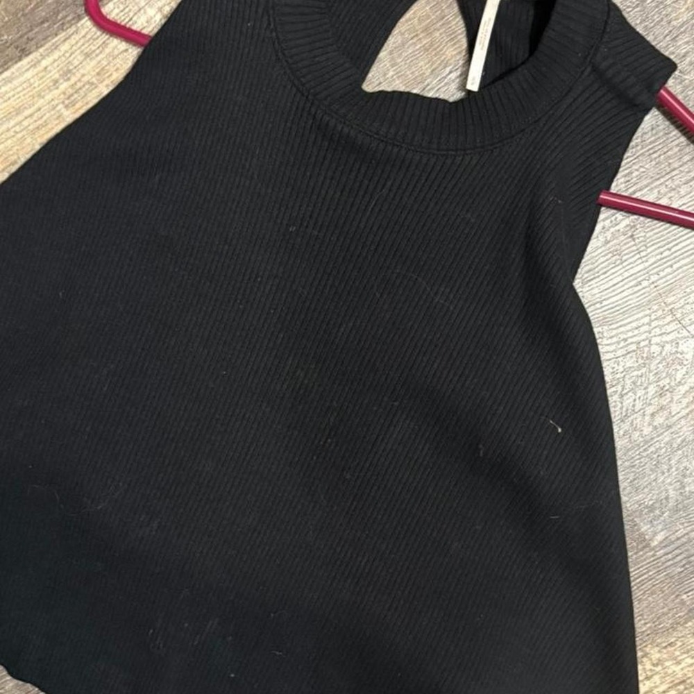 free people tank top with buttons crop top black